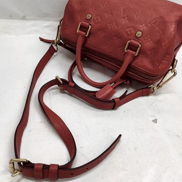 Louis Vuitton Red Enpreinte LV Embossed Leather M40758 Speedy Bandouliere 25 - Picture 9 of 16